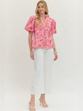 NWT - Blushing Bloom - Puff-Sleeve Blouse